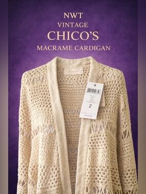 Chico's Beige Openwork Crochet Cardigan